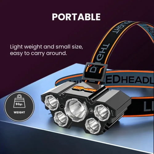 5COB LED Stirnlampe Kopflampe Scheinwerfer Akku Wiederaufladbar 4 Modi USB