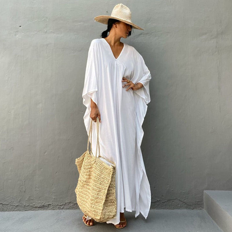 Solid Color Seaside Vacation Dress Loose Overclothes Robe For Women