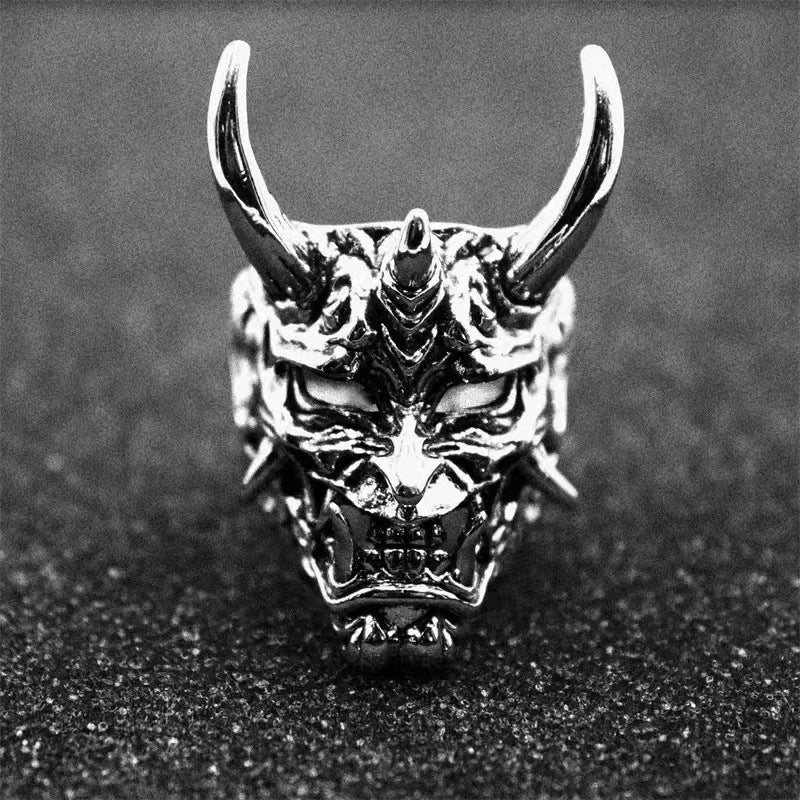 Distressed Prajna Mask Hip Hop Punk Ring