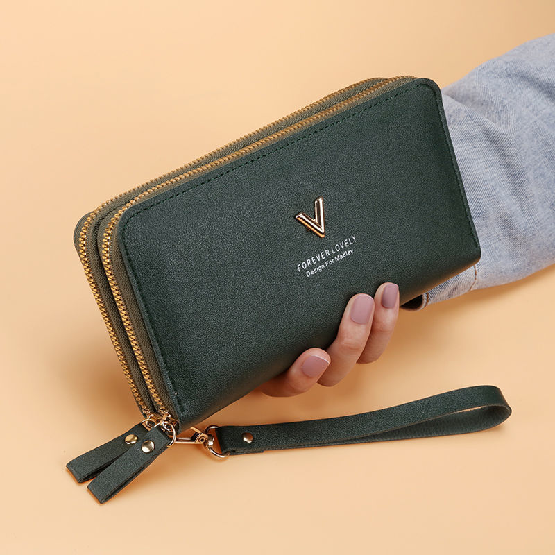 Damenhandtasche, lang, doppellagig, mit Reißverschluss, großes Fassungsvermögen