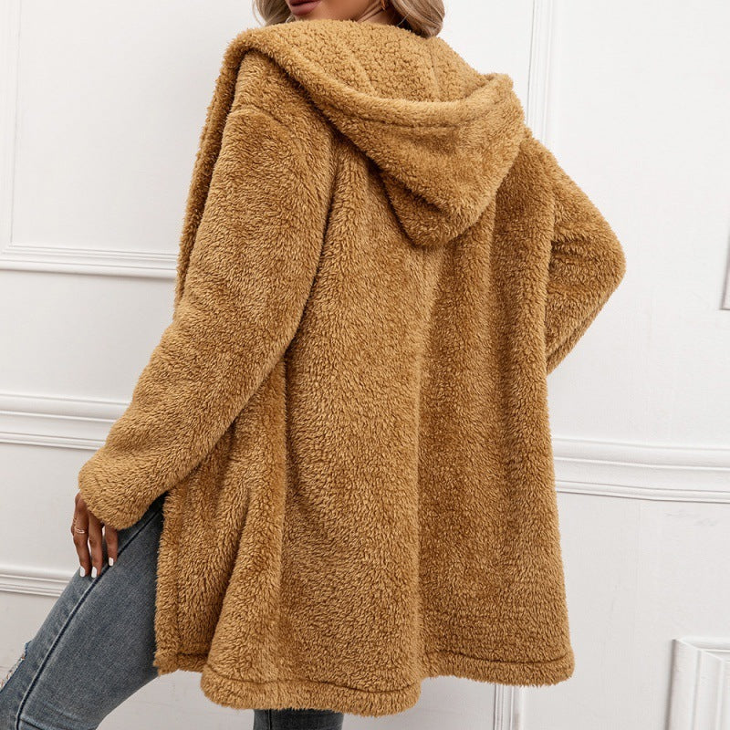 Trenchcoat aus Midi-Cardigan aus Lammwolle mit Kapuze