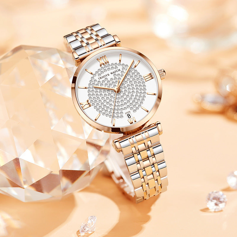 Starry Damen-Quarzuhr mit Diamanten, wasserdicht