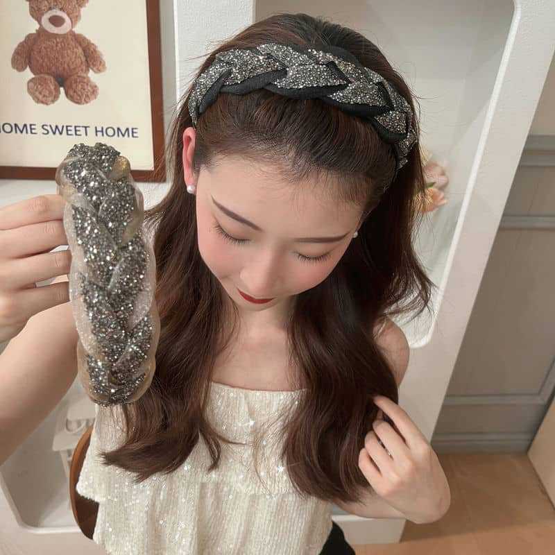 Rutschfeste Strass Schwerindustrie Breitkrempiges Twist Braid Haarband Hohe Herdplatte Haarnadel