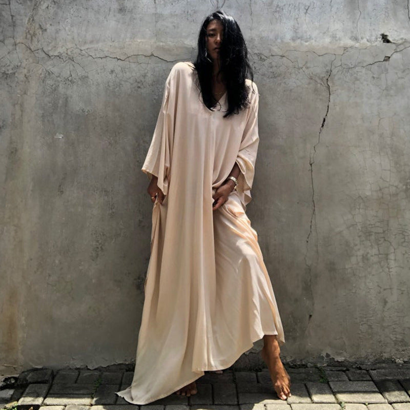 Solid Color Seaside Vacation Dress Loose Overclothes Robe For Women