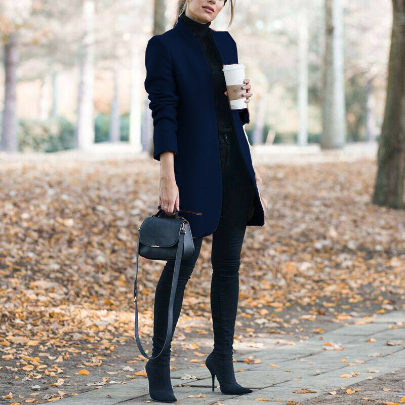 Herbst und Winter Neue Mode Stehkragen Damen Wollmantel