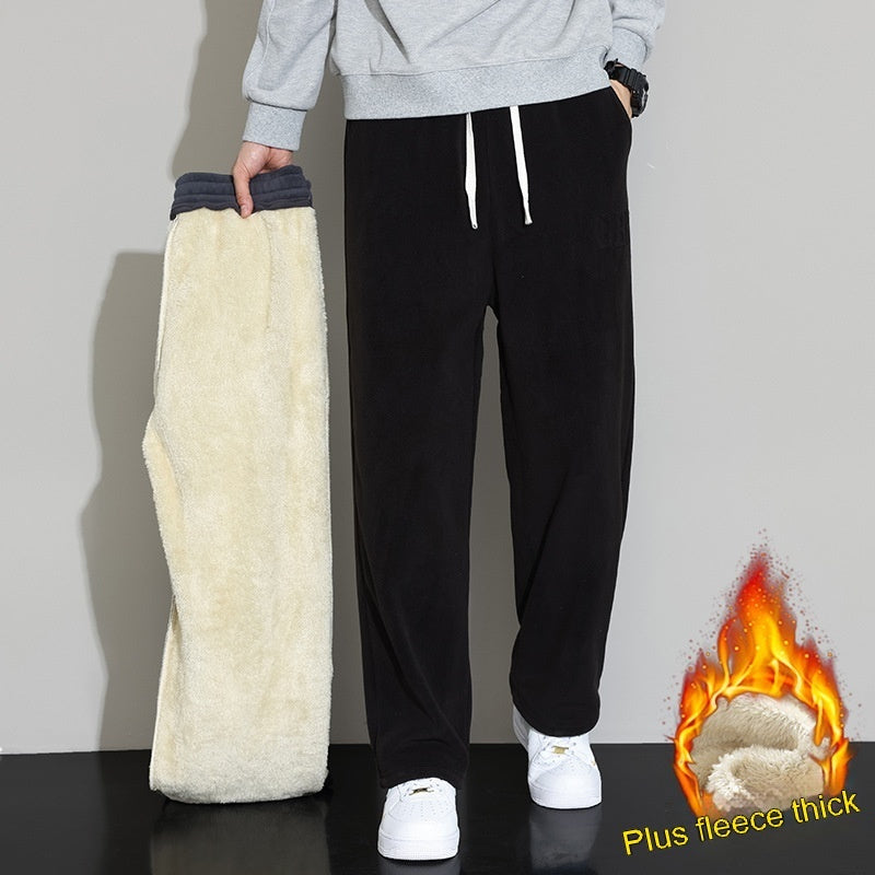 Winter Herren Casual Kaschmir Hose Gerade Weite Bein Hose