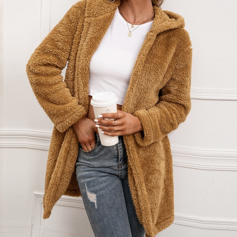 Trenchcoat aus Midi-Cardigan aus Lammwolle mit Kapuze