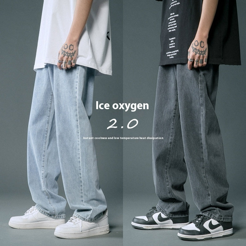 Lockere, gerade, dünne Sommerjeans für Männer