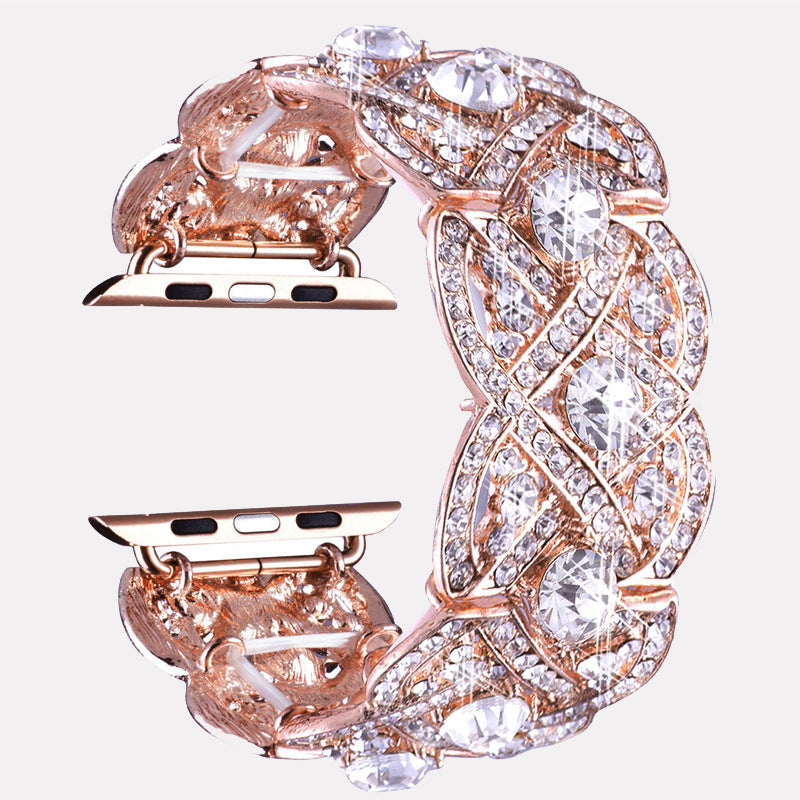 Uhrenarmband für die Serien 8, 7, 6, SE, 5, 4, 3, vierblättrige Blume aus Metall mit Diamanten