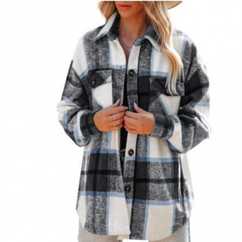 Kaschmir Langarm Plaid Top Lose Casual Frauen
