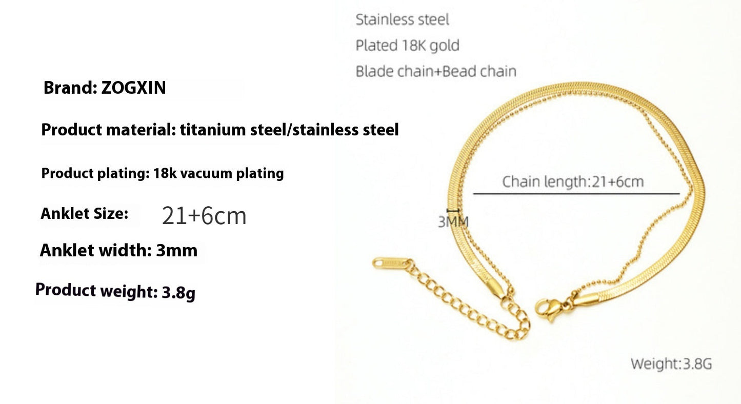 Modisches Fußkettchen für Damen aus Titanstahl mit 18 Karat Goldbeschichtung