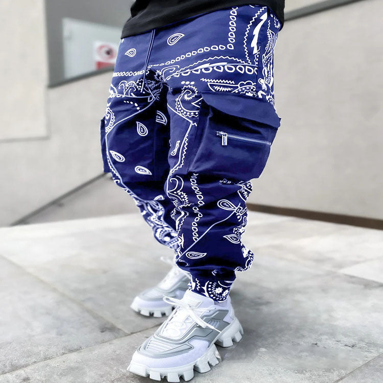 Herrenhose mit Print, lockere Pumphose, lässige Haremshose mit weitem Bein