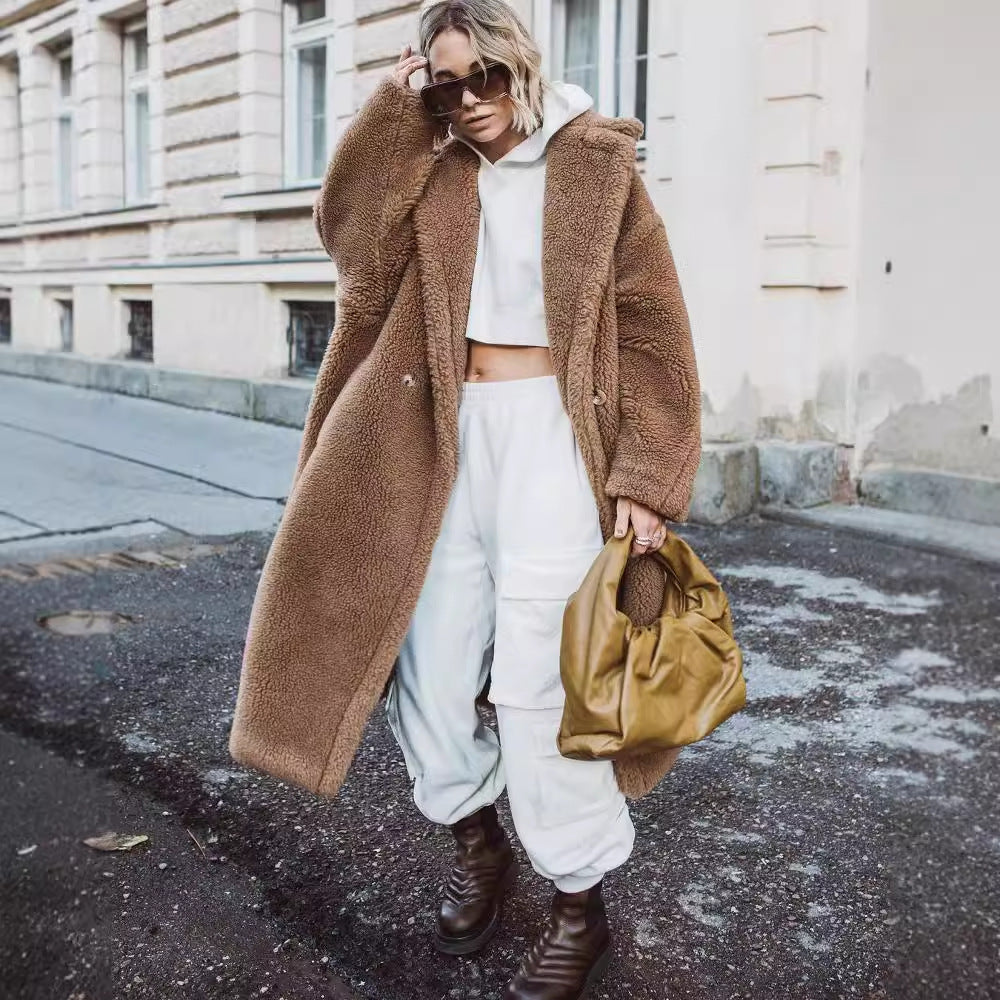 Teddybärmantel Lammfell Warmer, verdickter Plüsch Mittellanger Umweltschutzmantel für Damen