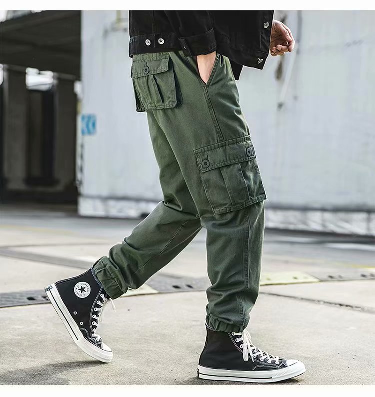 Overalls für Herren im amerikanischen Retro-Stil, lässig, lockere, verkürzte Hose, mehrere Taschen, Knöchelriemen
