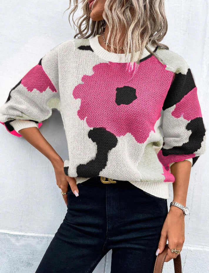 Fashionable All-match Jacquard Leisure Pullover Sweater
