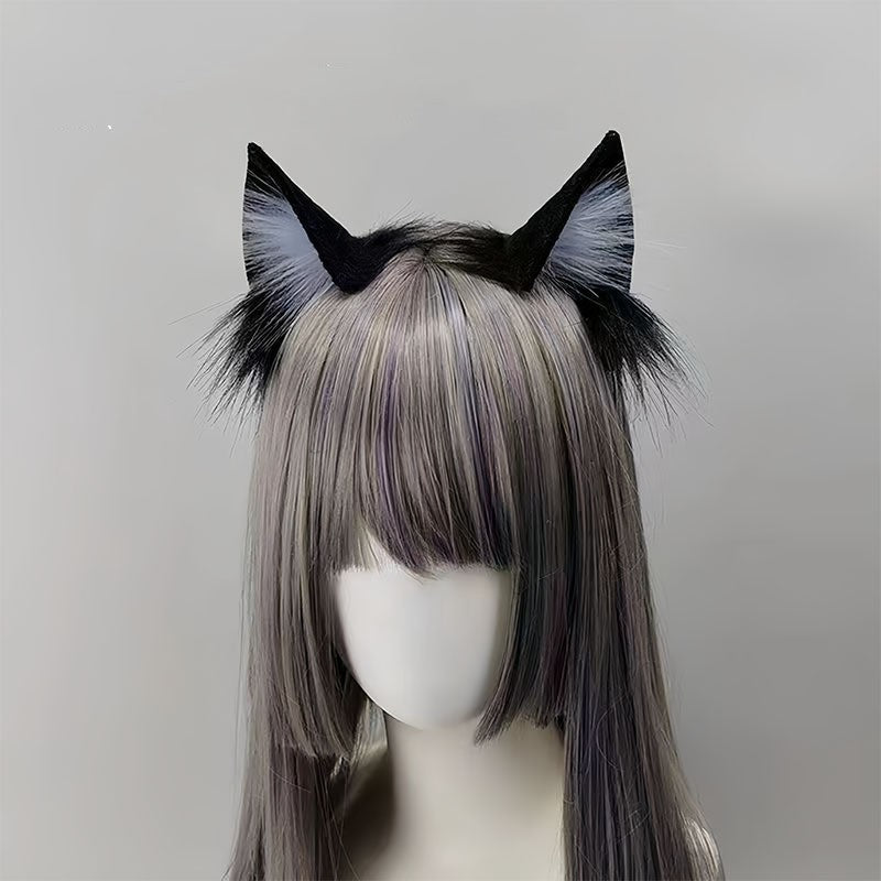 Schwarzes Katzenohren-Stirnband aus Plüsch mit Tierohren für Damen