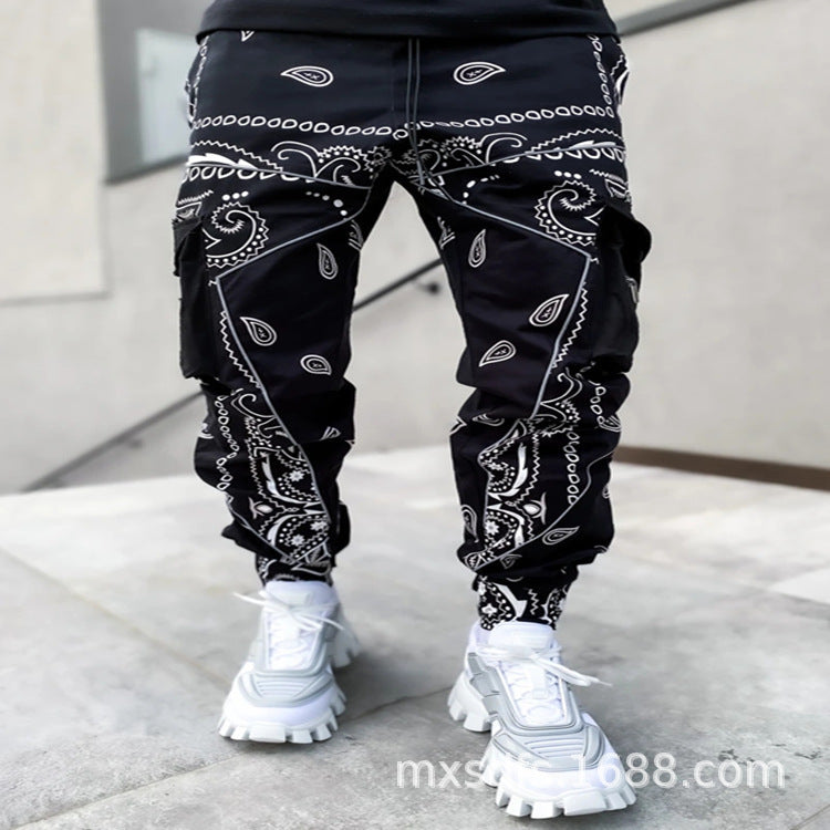 Herrenhose mit Print, lockere Pumphose, lässige Haremshose mit weitem Bein