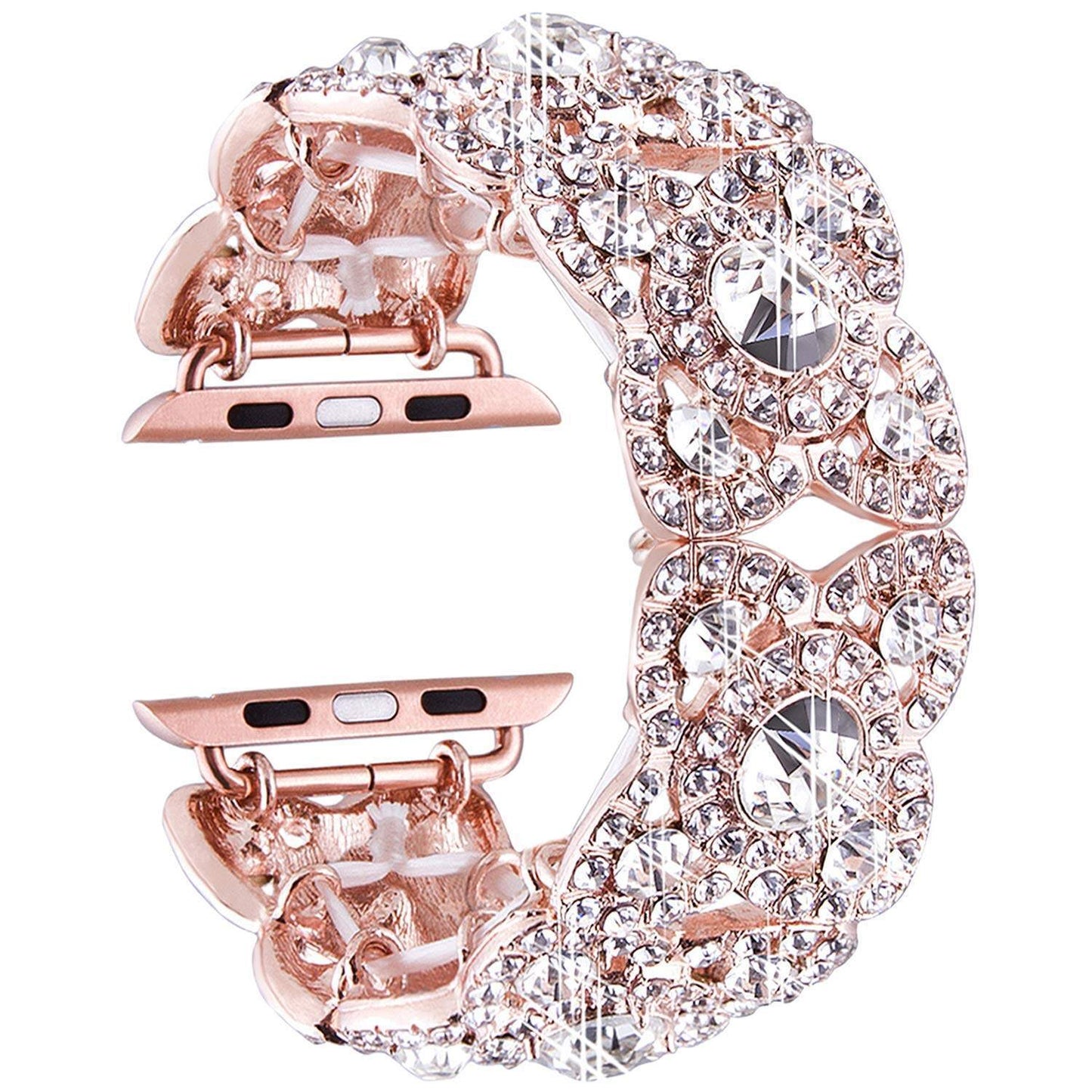 Uhrenarmband für die Serien 8, 7, 6, SE, 5, 4, 3, vierblättrige Blume aus Metall mit Diamanten