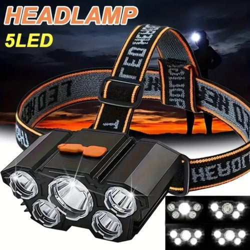 5COB LED Stirnlampe Kopflampe Scheinwerfer Akku Wiederaufladbar 4 Modi USB