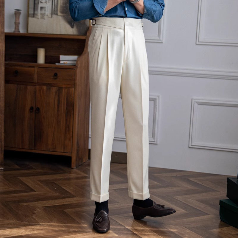 Frühling und Herbst Herren hohe Taille gerade Retro einfach passende Casual Anzug Hose
