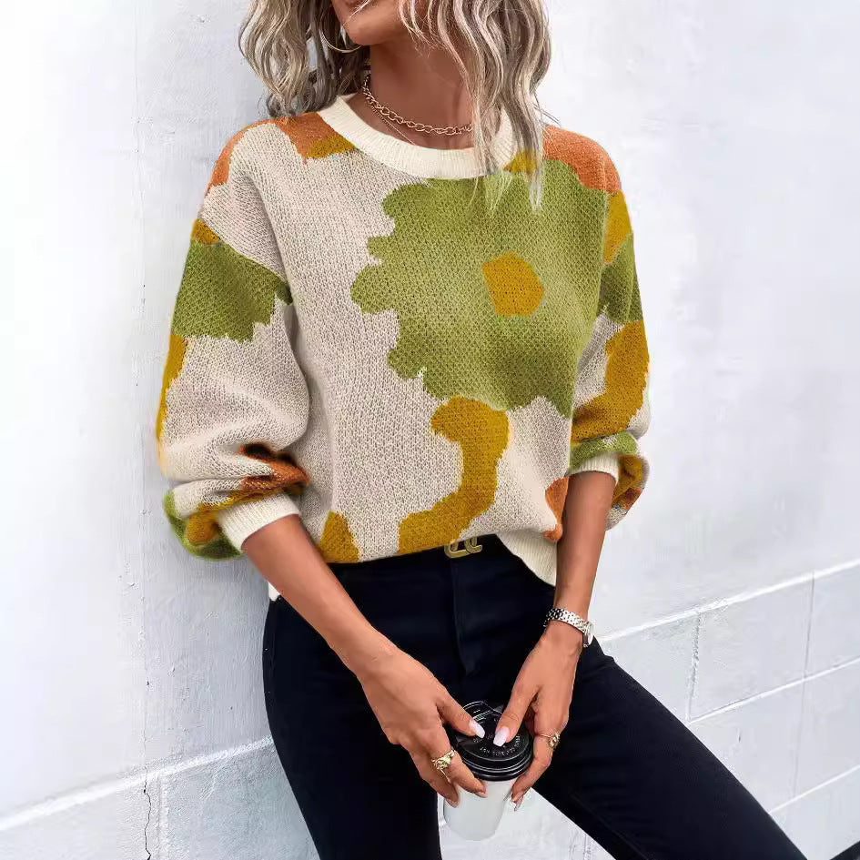 Fashionable All-match Jacquard Leisure Pullover Sweater