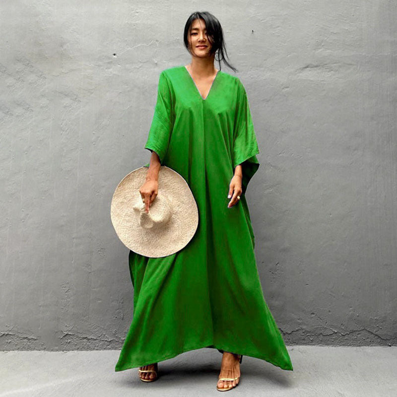 Solid Color Seaside Vacation Dress Loose Overclothes Robe For Women