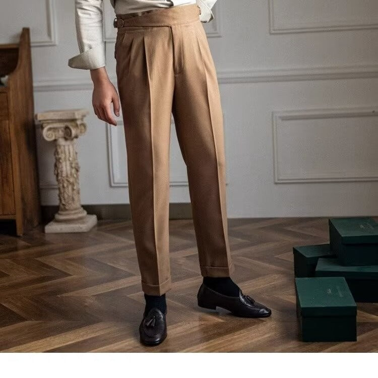 Gerade hoch taillierte, vielseitige Vintage-Anzughose für den Herbst