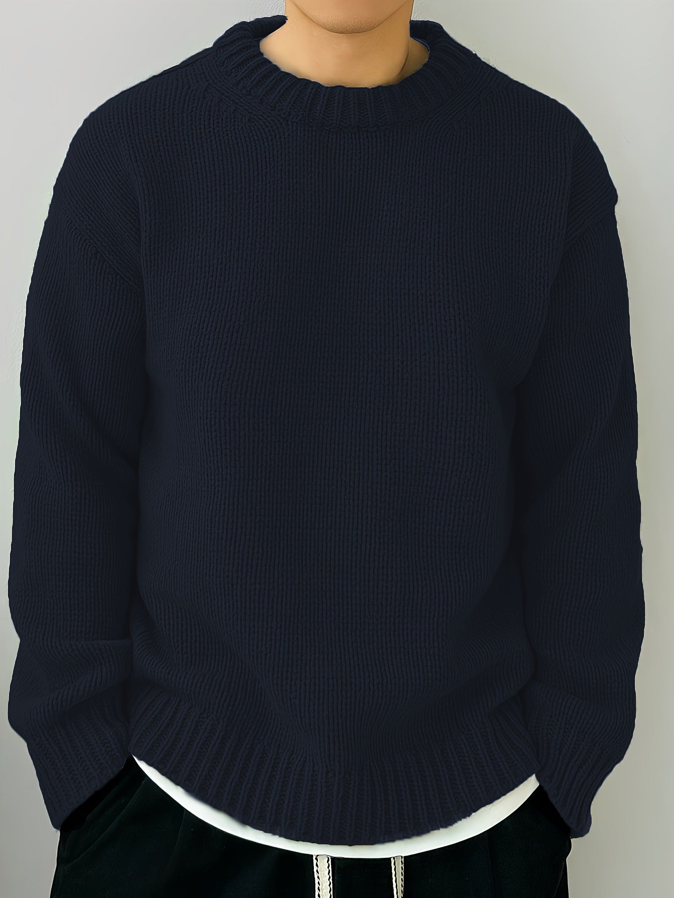 Einfarbiger locker gestrickter Pullover Freizeit im japanischen Stil Retro Langarm Rundhalspullover Herren
