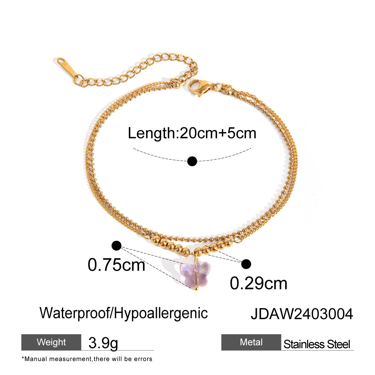 16K Gold Stainless Steel Colorful Oil Necklace Butterfly Anklet