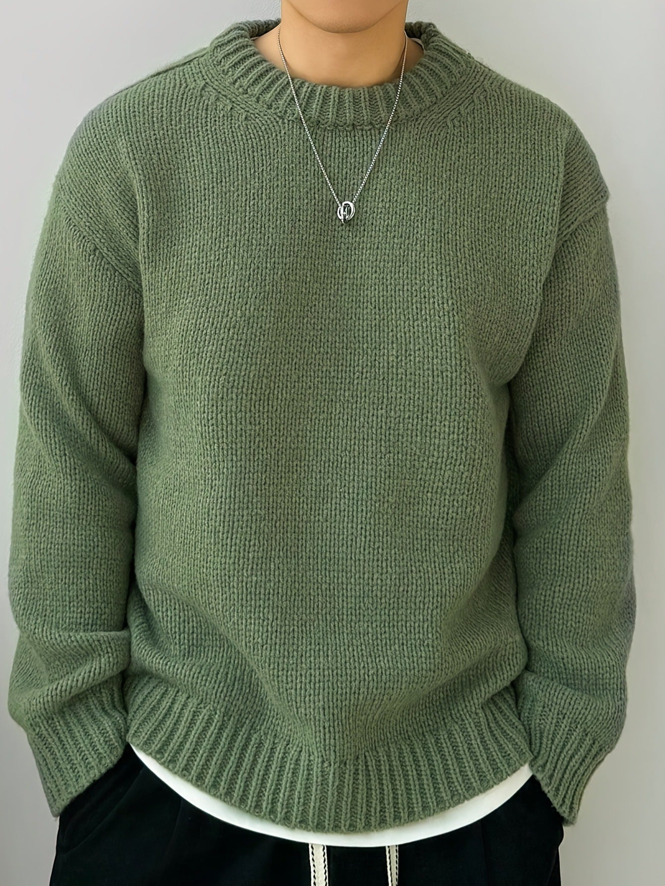 Einfarbiger locker gestrickter Pullover Freizeit im japanischen Stil Retro Langarm Rundhalspullover Herren
