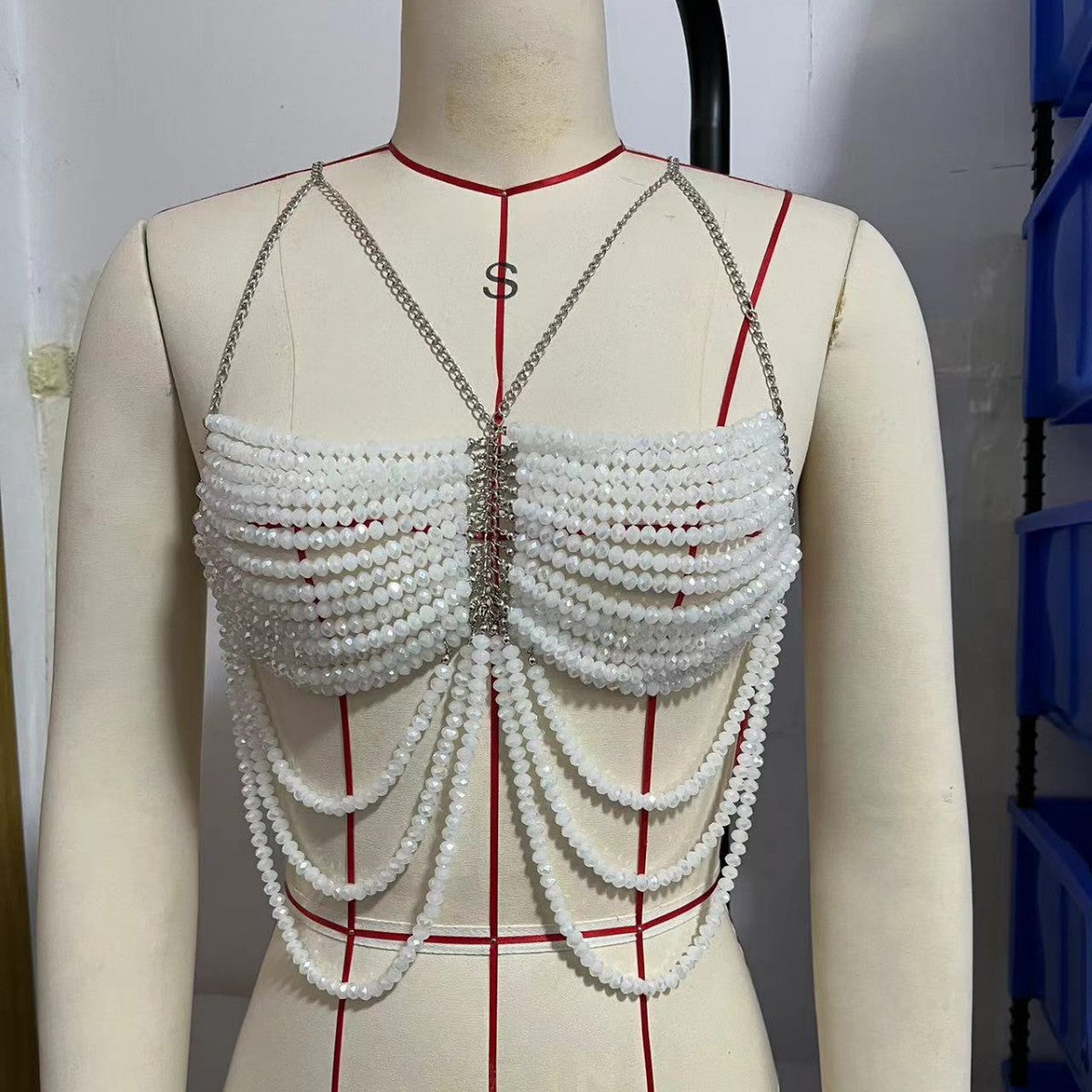 Multi Perlen BH Neckholder Top Weste Körperketten Brust Halskette