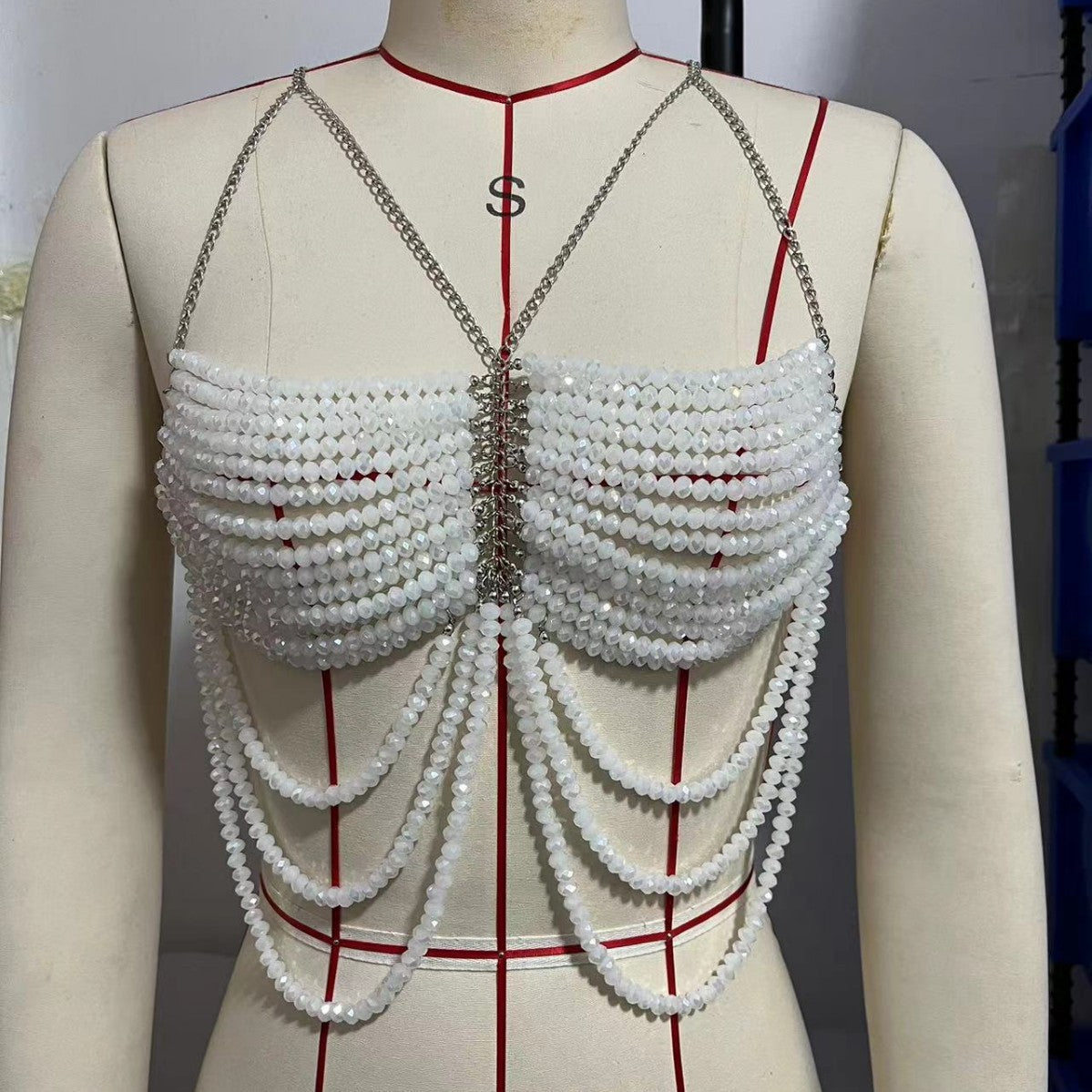 Multi Perlen BH Neckholder Top Weste Körperketten Brust Halskette
