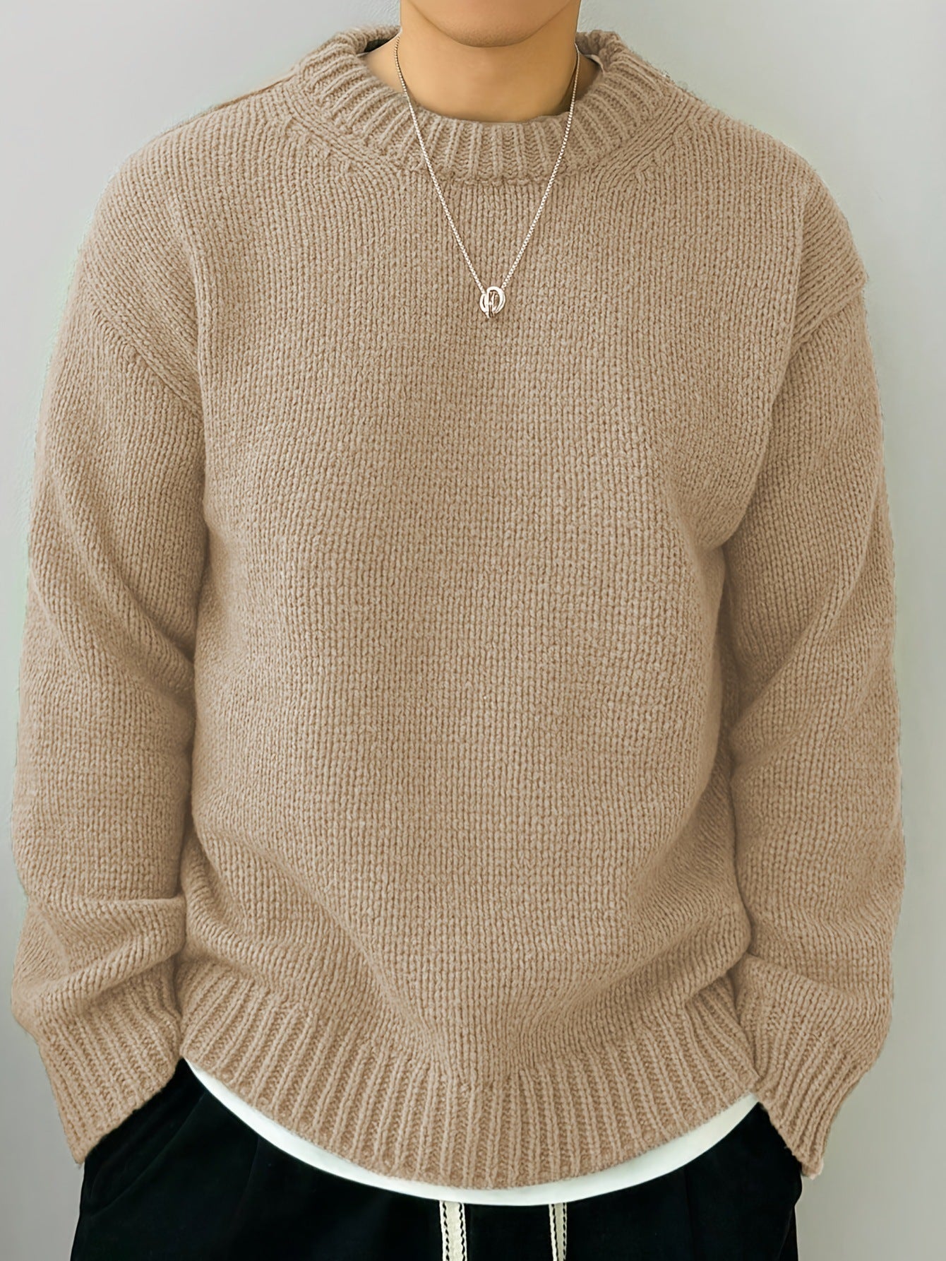Einfarbiger locker gestrickter Pullover Freizeit im japanischen Stil Retro Langarm Rundhalspullover Herren