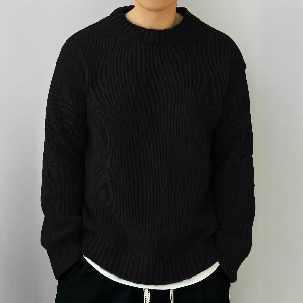 Einfarbiger locker gestrickter Pullover Freizeit im japanischen Stil Retro Langarm Rundhalspullover Herren