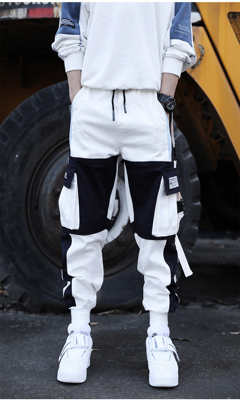 Kordelzug Hosen Hosen Hip Hop Lose Nähte Kontrast Farbe Casual Hosen Jungen Overalls