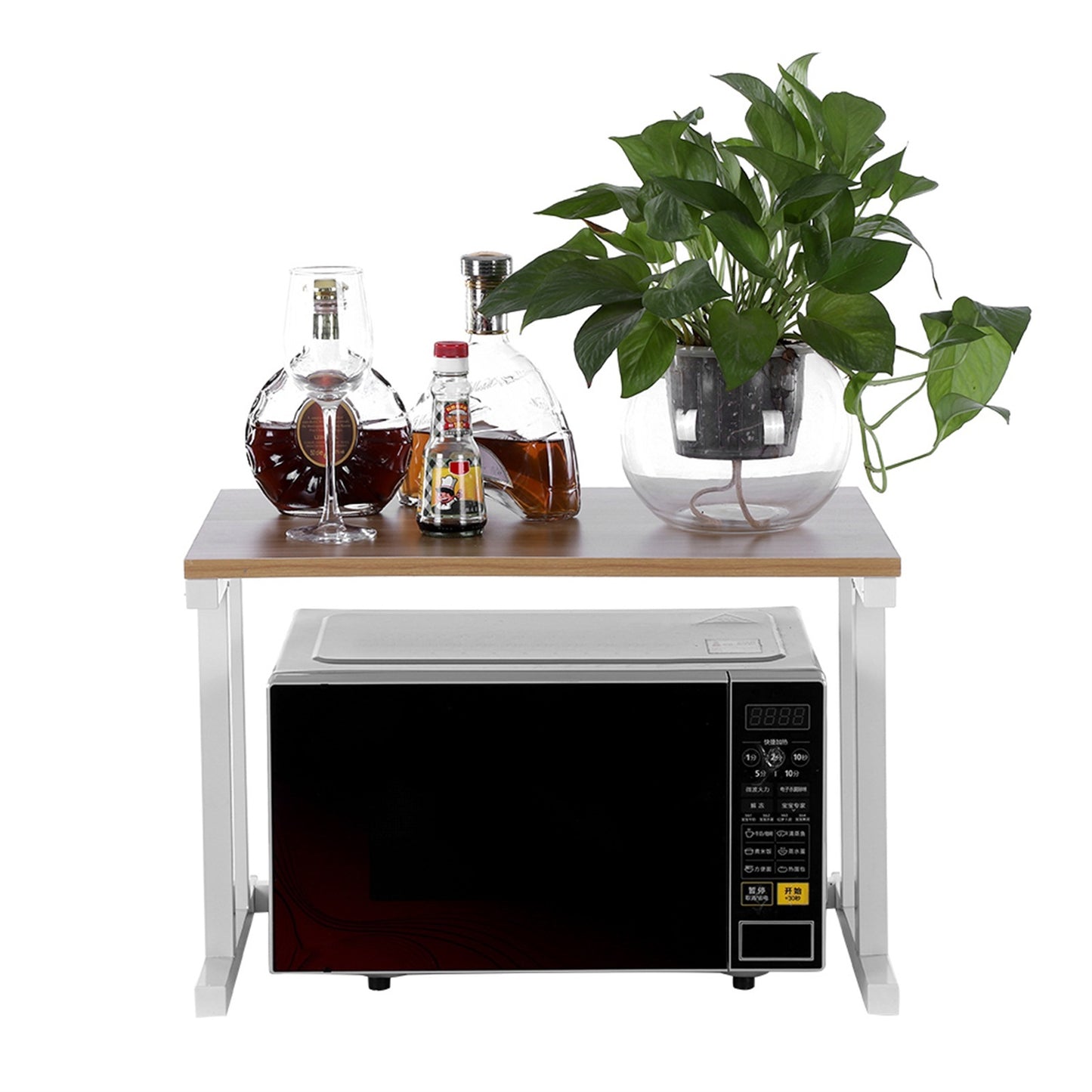 Wood Microwave Oven Stand Rack 2 Layers Storage Racks Kitchen Cabinet Counter Shelf(White)
