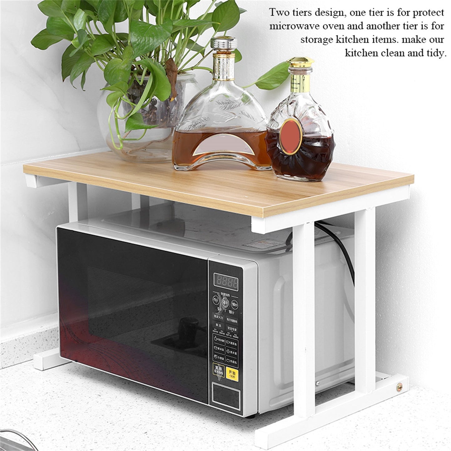 Wood Microwave Oven Stand Rack 2 Layers Storage Racks Kitchen Cabinet Counter Shelf(White)