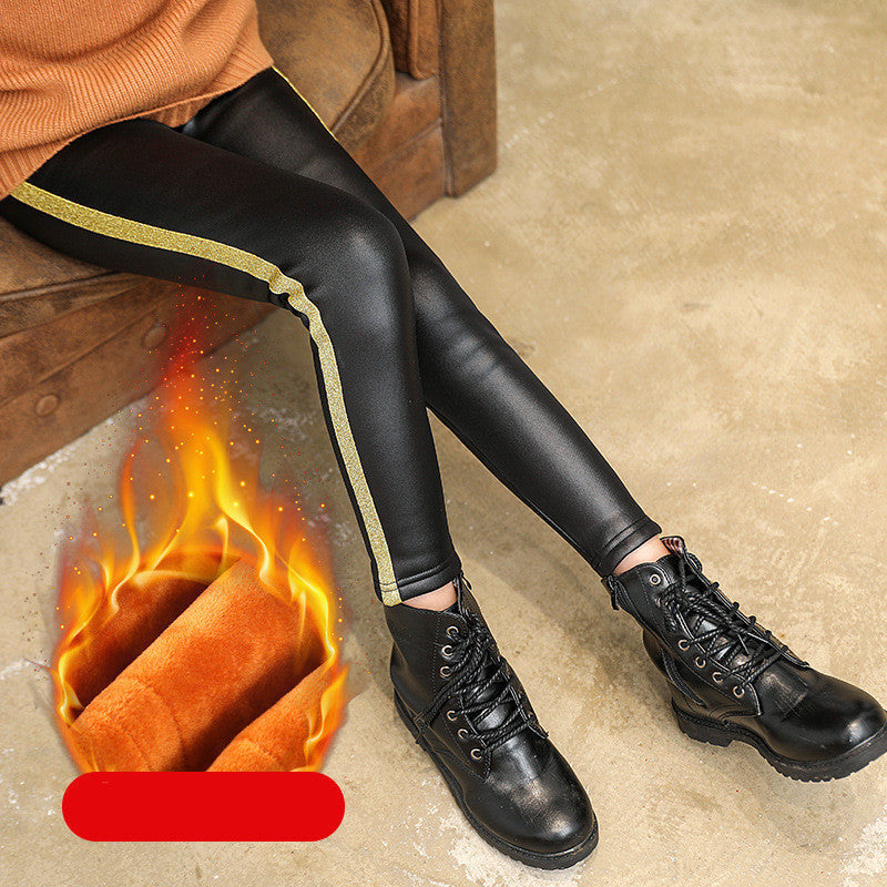 Girls Plus Velvet Dicke Gold Samt Lederhose