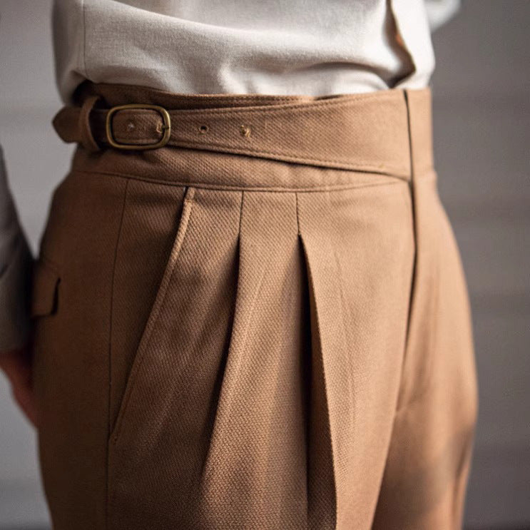 Frühling und Herbst Herren hohe Taille gerade Retro einfach passende Casual Anzug Hose