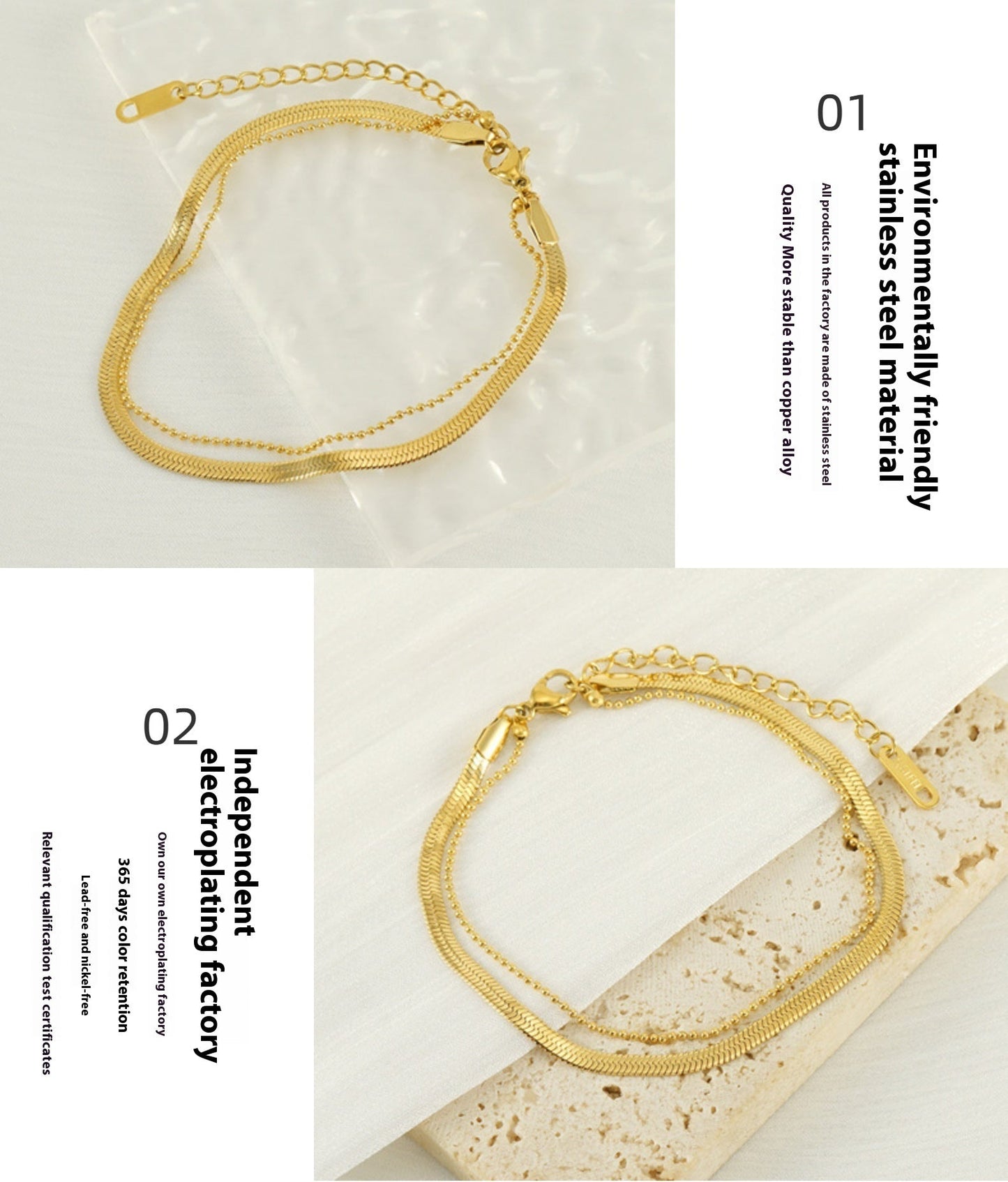 Modisches Fußkettchen für Damen aus Titanstahl mit 18 Karat Goldbeschichtung