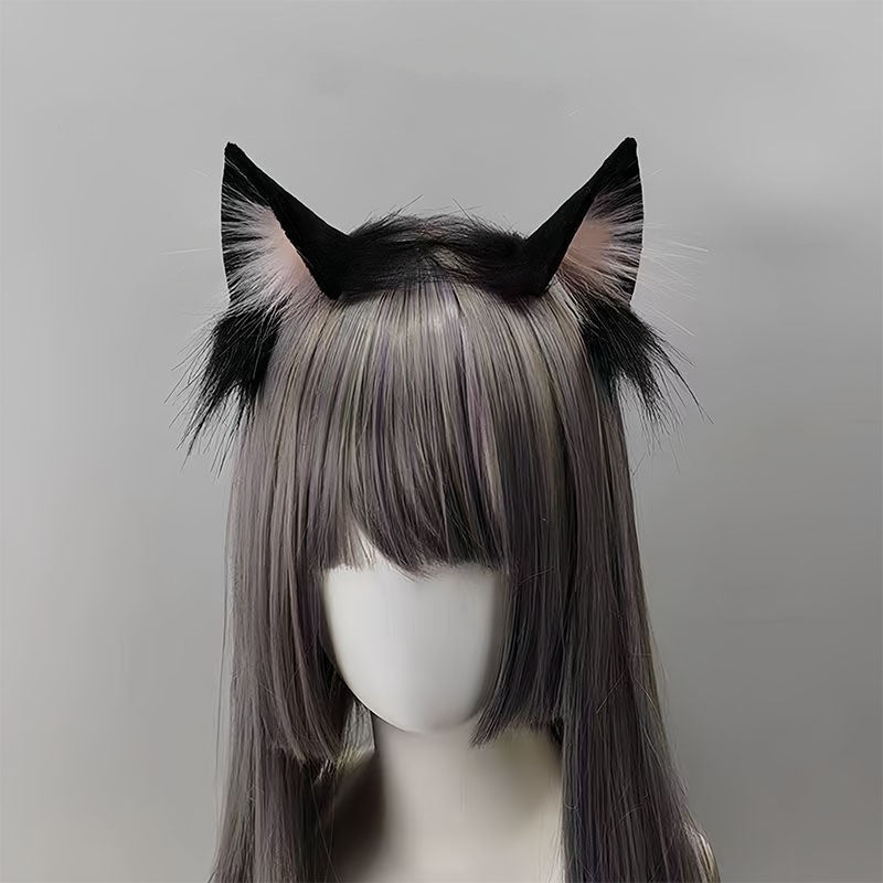 Schwarzes Katzenohren-Stirnband aus Plüsch mit Tierohren für Damen