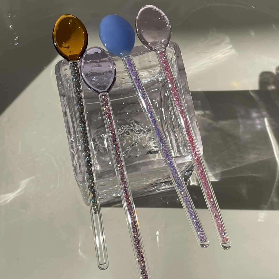 Creative Milk Dessert Spoon Colorful Transparent High Temperature Resistant Glass
