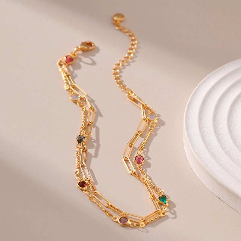 Goldfarbene mehrlagige Simplicity-Kette, messingplattiertes 18-karätiges Echtgold-Fußkettchen