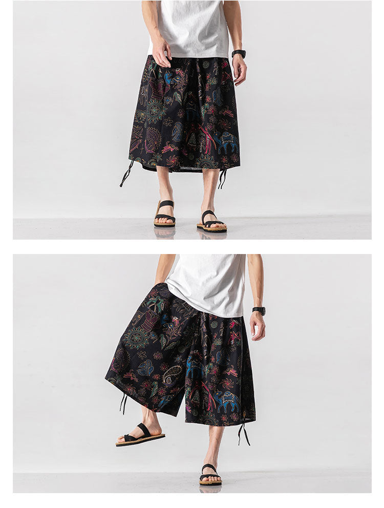 Locker sitzende Herrenhose im chinesischen Stil mit Elefantenblume, verkürzte große Badehose, Rettich-Strandblumenhose