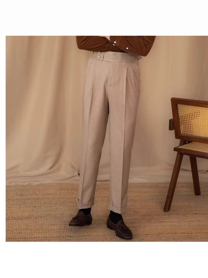 Junge Britische Hohe Taille Casual Hosen Männer Warme Gerade