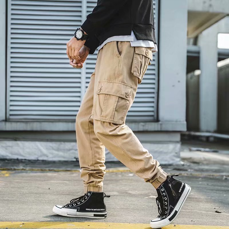 Overalls für Herren im amerikanischen Retro-Stil, lässig, lockere, verkürzte Hose, mehrere Taschen, Knöchelriemen
