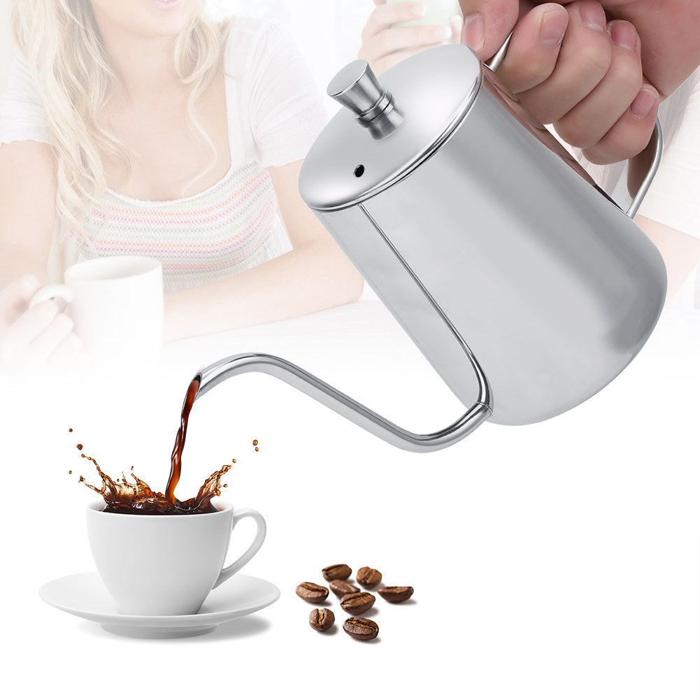 550ml Stainless Steel Long Gooseneck Coffee Pot Kettle with Lid for Home Kitchen Coffee Shop