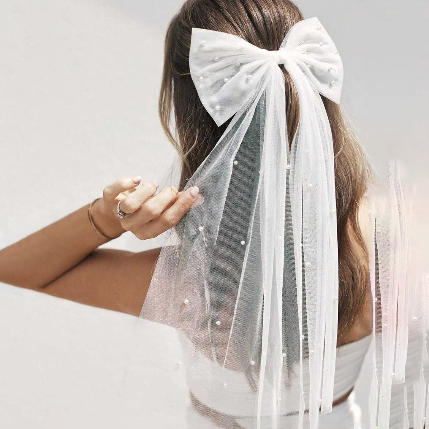 Europäische und amerikanische Mesh-Modelle Haar-Accessoires Nagel Perle Schleife dekorative Haarspange