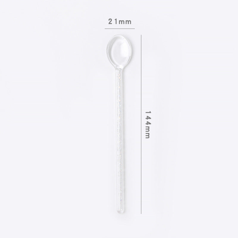 Creative Milk Dessert Spoon Colorful Transparent High Temperature Resistant Glass