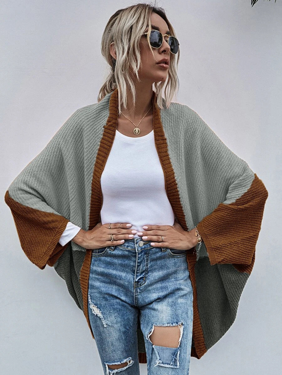 Modischer Strickjacken-Pullover mit Farbblockdesign